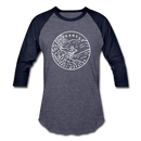 Arkansas Baseball T-Shirt - Retro Mountain Unisex Arkansas Raglan T Shirt - heather blue/navy