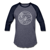 Arkansas Baseball T-Shirt - Retro Mountain Unisex Arkansas Raglan T Shirt - heather blue/navy
