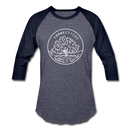 Connecticut Baseball T-Shirt - Retro Mountain Unisex Connecticut Raglan T Shirt - heather blue/navy