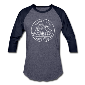 Connecticut Baseball T-Shirt - Retro Mountain Unisex Connecticut Raglan T Shirt - heather blue/navy