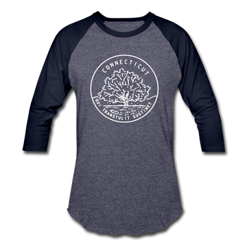 Connecticut Baseball T-Shirt - Retro Mountain Unisex Connecticut Raglan T Shirt - heather blue/navy