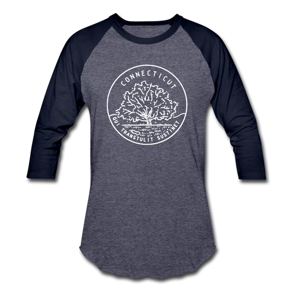 Connecticut Baseball T-Shirt - Retro Mountain Unisex Connecticut Raglan T Shirt - heather blue/navy