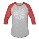 Delaware Baseball T-Shirt - Retro Mountain Unisex Delaware Raglan T Shirt - heather gray/red
