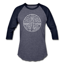 Delaware Baseball T-Shirt - Retro Mountain Unisex Delaware Raglan T Shirt - heather blue/navy