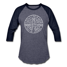 Delaware Baseball T-Shirt - Retro Mountain Unisex Delaware Raglan T Shirt - heather blue/navy