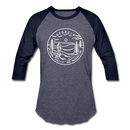 Georgia Baseball T-Shirt - Retro Mountain Unisex Georgia Raglan T Shirt - heather blue/navy