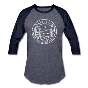 Georgia Baseball T-Shirt - Retro Mountain Unisex Georgia Raglan T Shirt - heather blue/navy