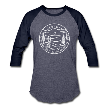 Georgia Baseball T-Shirt - Retro Mountain Unisex Georgia Raglan T Shirt - heather blue/navy