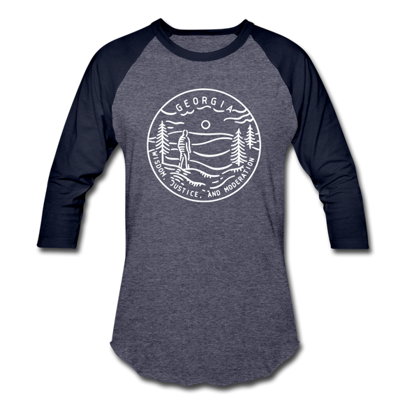 Georgia Baseball T-Shirt - Retro Mountain Unisex Georgia Raglan T Shirt - heather blue/navy