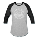 Kansas Baseball T-Shirt - Retro Mountain Unisex Kansas Raglan T Shirt - heather gray/black