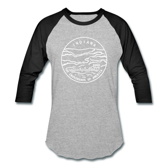 Indiana Baseball T-Shirt - Retro Mountain Unisex Indiana Raglan T Shirt - heather gray/black
