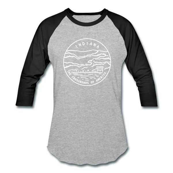 Indiana Baseball T-Shirt - Retro Mountain Unisex Indiana Raglan T Shirt - heather gray/black