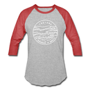 Indiana Baseball T-Shirt - Retro Mountain Unisex Indiana Raglan T Shirt - heather gray/red