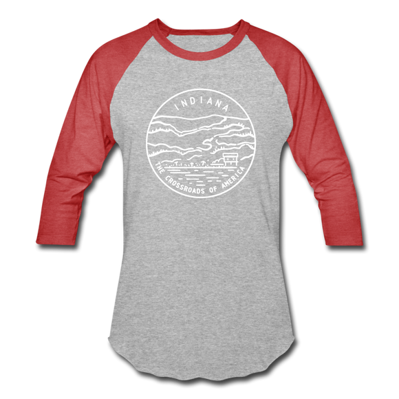 Indiana Baseball T-Shirt - Retro Mountain Unisex Indiana Raglan T Shirt - heather gray/red
