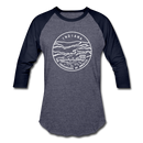 Indiana Baseball T-Shirt - Retro Mountain Unisex Indiana Raglan T Shirt - heather blue/navy