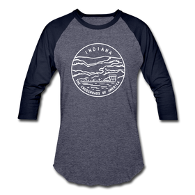 Indiana Baseball T-Shirt - Retro Mountain Unisex Indiana Raglan T Shirt - heather blue/navy