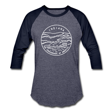 Indiana Baseball T-Shirt - Retro Mountain Unisex Indiana Raglan T Shirt - heather blue/navy