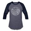 Indiana Baseball T-Shirt - Retro Mountain Unisex Indiana Raglan T Shirt - heather blue/navy