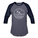 Louisiana Baseball T-Shirt - Retro Mountain Unisex Louisiana Raglan T Shirt - heather blue/navy