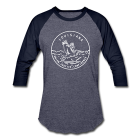Louisiana Baseball T-Shirt - Retro Mountain Unisex Louisiana Raglan T Shirt - heather blue/navy