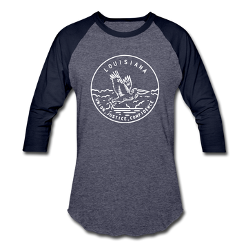 Louisiana Baseball T-Shirt - Retro Mountain Unisex Louisiana Raglan T Shirt - heather blue/navy