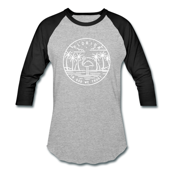 Florida Baseball T-Shirt - Retro Mountain Unisex Florida Raglan T Shirt - heather gray/black