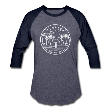 Florida Baseball T-Shirt - Retro Mountain Unisex Florida Raglan T Shirt - heather blue/navy