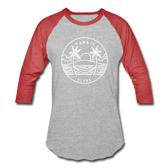Hawaii Baseball T-Shirt - Retro Mountain Unisex Hawaii Raglan T Shirt - heather gray/red