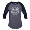 Hawaii Baseball T-Shirt - Retro Mountain Unisex Hawaii Raglan T Shirt - heather blue/navy