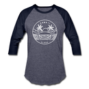 Hawaii Baseball T-Shirt - Retro Mountain Unisex Hawaii Raglan T Shirt - heather blue/navy
