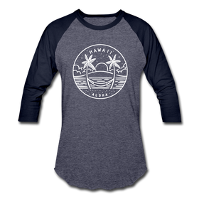 Hawaii Baseball T-Shirt - Retro Mountain Unisex Hawaii Raglan T Shirt - heather blue/navy