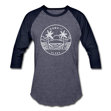 Hawaii Baseball T-Shirt - Retro Mountain Unisex Hawaii Raglan T Shirt - heather blue/navy