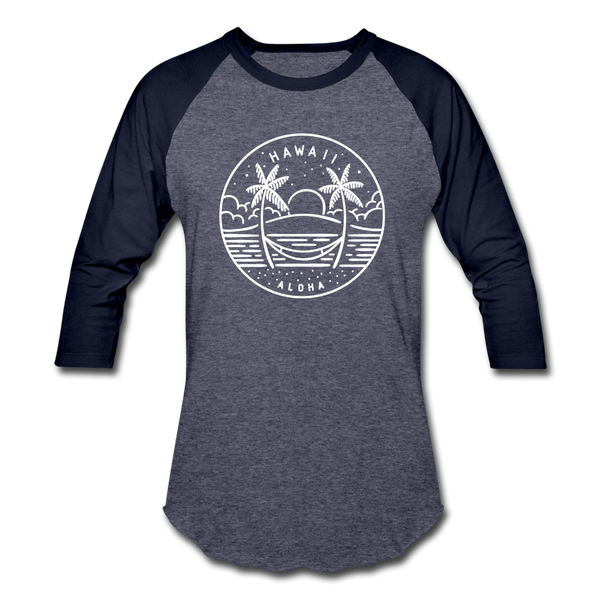 Hawaii Baseball T-Shirt - Retro Mountain Unisex Hawaii Raglan T Shirt - heather blue/navy