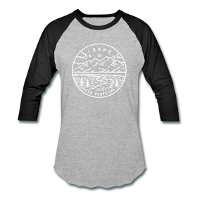 Idaho Baseball T-Shirt - Retro Mountain Unisex Idaho Raglan T Shirt - heather gray/black