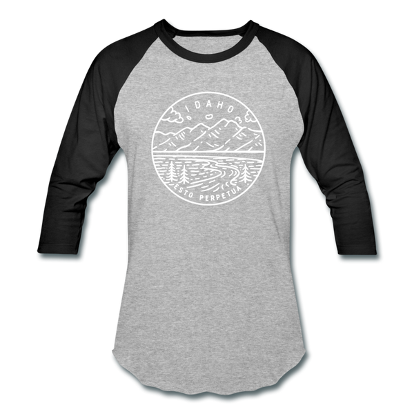 Idaho Baseball T-Shirt - Retro Mountain Unisex Idaho Raglan T Shirt - heather gray/black