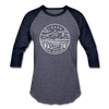 Idaho Baseball T-Shirt - Retro Mountain Unisex Idaho Raglan T Shirt - heather blue/navy