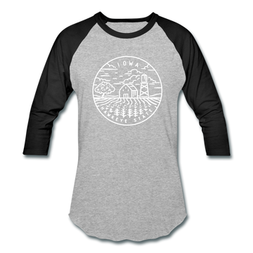 Iowa Baseball T-Shirt - Retro Mountain Unisex Iowa Raglan T Shirt - heather gray/black