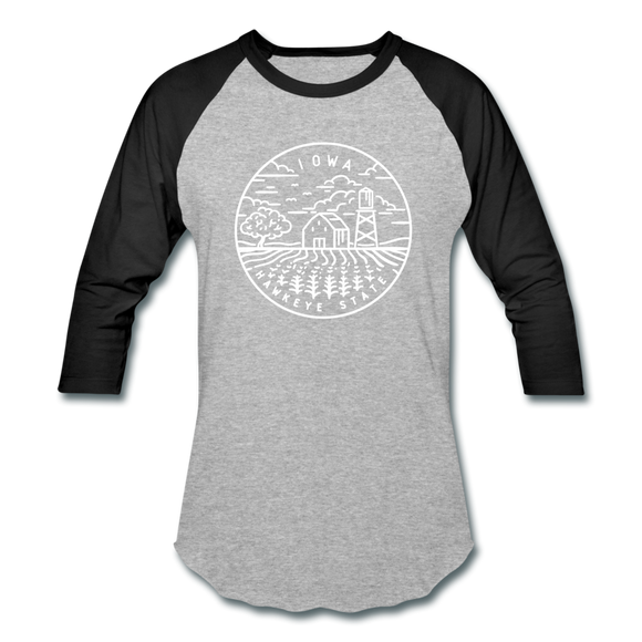 Iowa Baseball T-Shirt - Retro Mountain Unisex Iowa Raglan T Shirt - heather gray/black