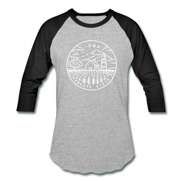 Iowa Baseball T-Shirt - Retro Mountain Unisex Iowa Raglan T Shirt - heather gray/black
