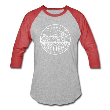 Iowa Baseball T-Shirt - Retro Mountain Unisex Iowa Raglan T Shirt - heather gray/red