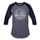 Iowa Baseball T-Shirt - Retro Mountain Unisex Iowa Raglan T Shirt - heather blue/navy