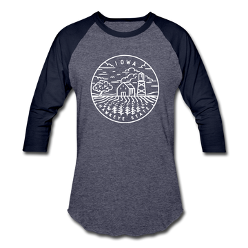 Iowa Baseball T-Shirt - Retro Mountain Unisex Iowa Raglan T Shirt - heather blue/navy