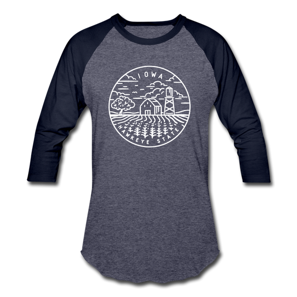 Iowa Baseball T-Shirt - Retro Mountain Unisex Iowa Raglan T Shirt - heather blue/navy