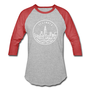 Illinois Baseball T-Shirt - Retro Mountain Unisex Illinois Raglan T Shirt - heather gray/red