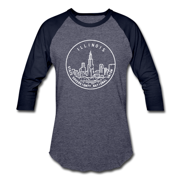 Illinois Baseball T-Shirt - Retro Mountain Unisex Illinois Raglan T Shirt - heather blue/navy
