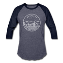 Kentucky Baseball T-Shirt - Retro Mountain Unisex Kentucky Raglan T Shirt - heather blue/navy