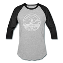 Massachusetts Baseball T-Shirt - Retro Mountain Unisex Massachusetts Raglan T Shirt - heather gray/black