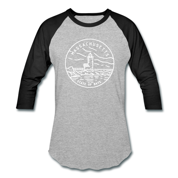 Massachusetts Baseball T-Shirt - Retro Mountain Unisex Massachusetts Raglan T Shirt - heather gray/black