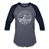 Massachusetts Baseball T-Shirt - Retro Mountain Unisex Massachusetts Raglan T Shirt - heather blue/navy