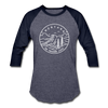 Montana Baseball T-Shirt - Retro Mountain Unisex Montana Raglan T Shirt - heather blue/navy